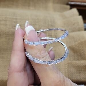 🔥LAST PAIR🔥 Baguette Crystal Silver Hoop Earrings